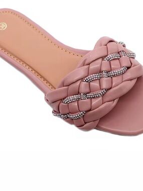 Boutique 9 Braided Slide Sandal with Crystal Accents - Pink